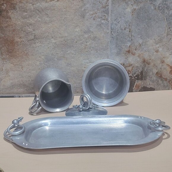 Vintage BW Buenilum Aluminum Sugar Creamer Set with Tray - Picture 4 of 12